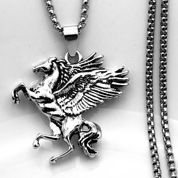 Stainless Steel Pegasus Necklace Pendant - Picture 1 of 7